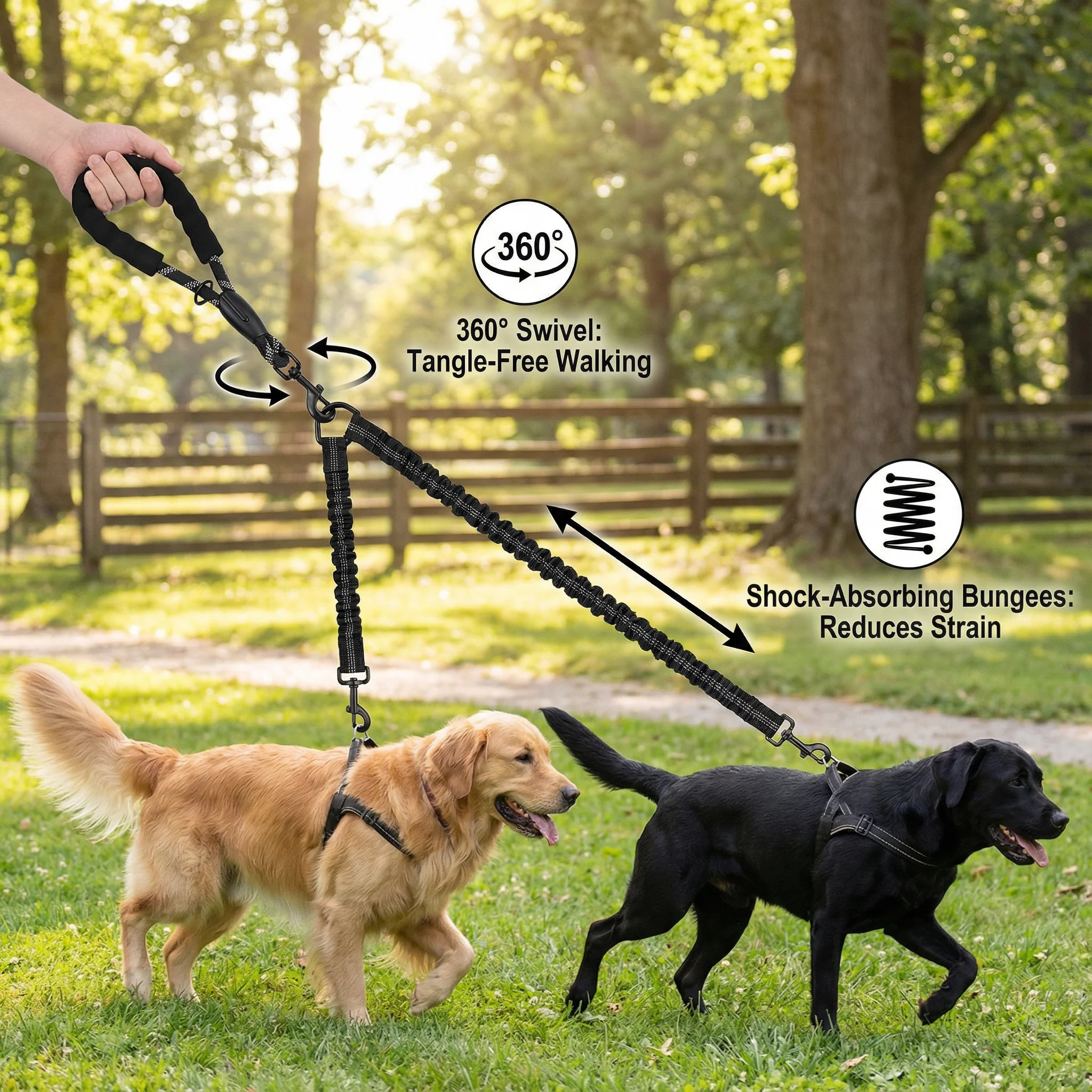 2-in-1 Double Dog Lead with 360° Swivel – Tangle-Free & Shock-Absorbing - Image 3