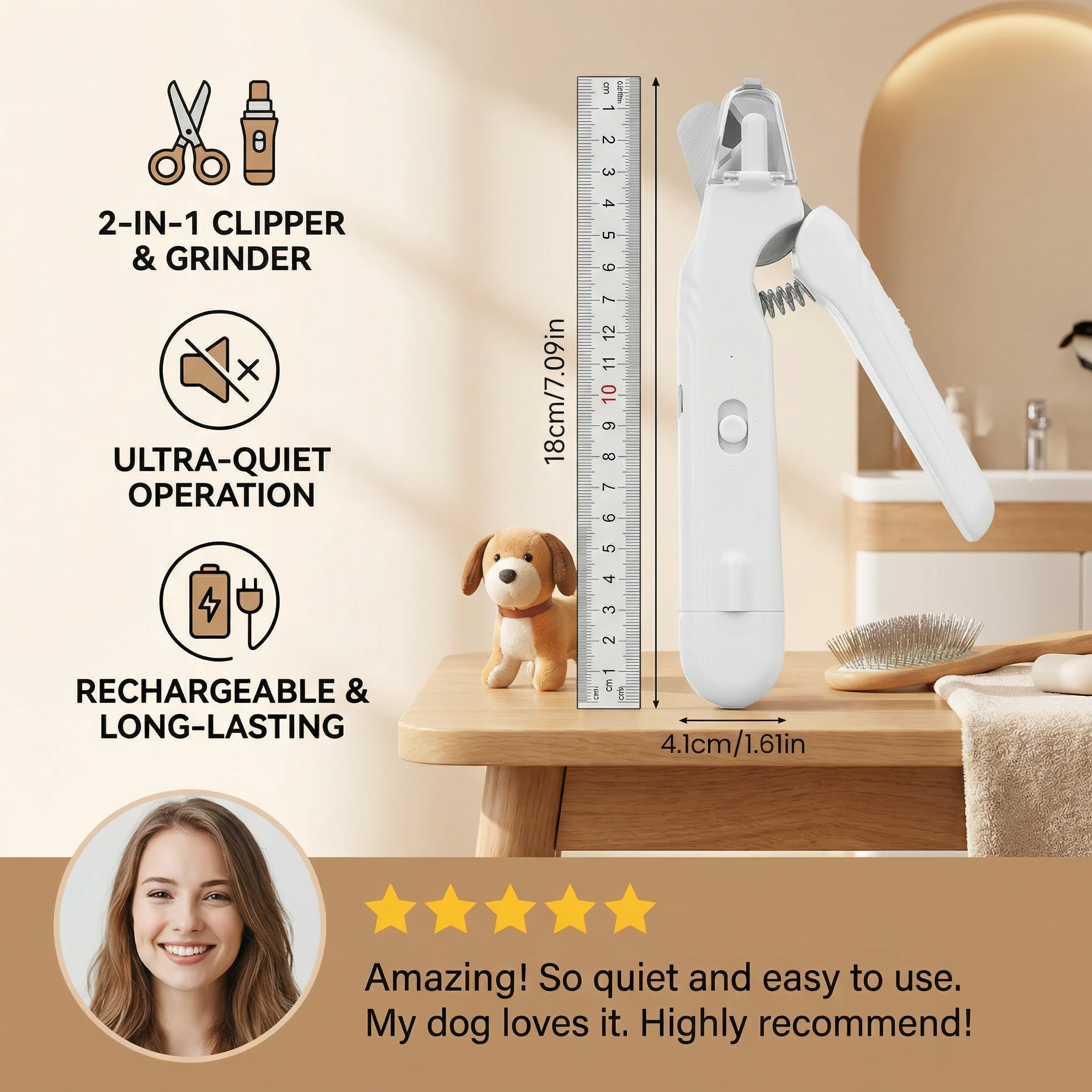 2-in-1 Professional Dog Nail Clipper & Grinder – Ultra-Quiet & Rechargeable - Image 2
