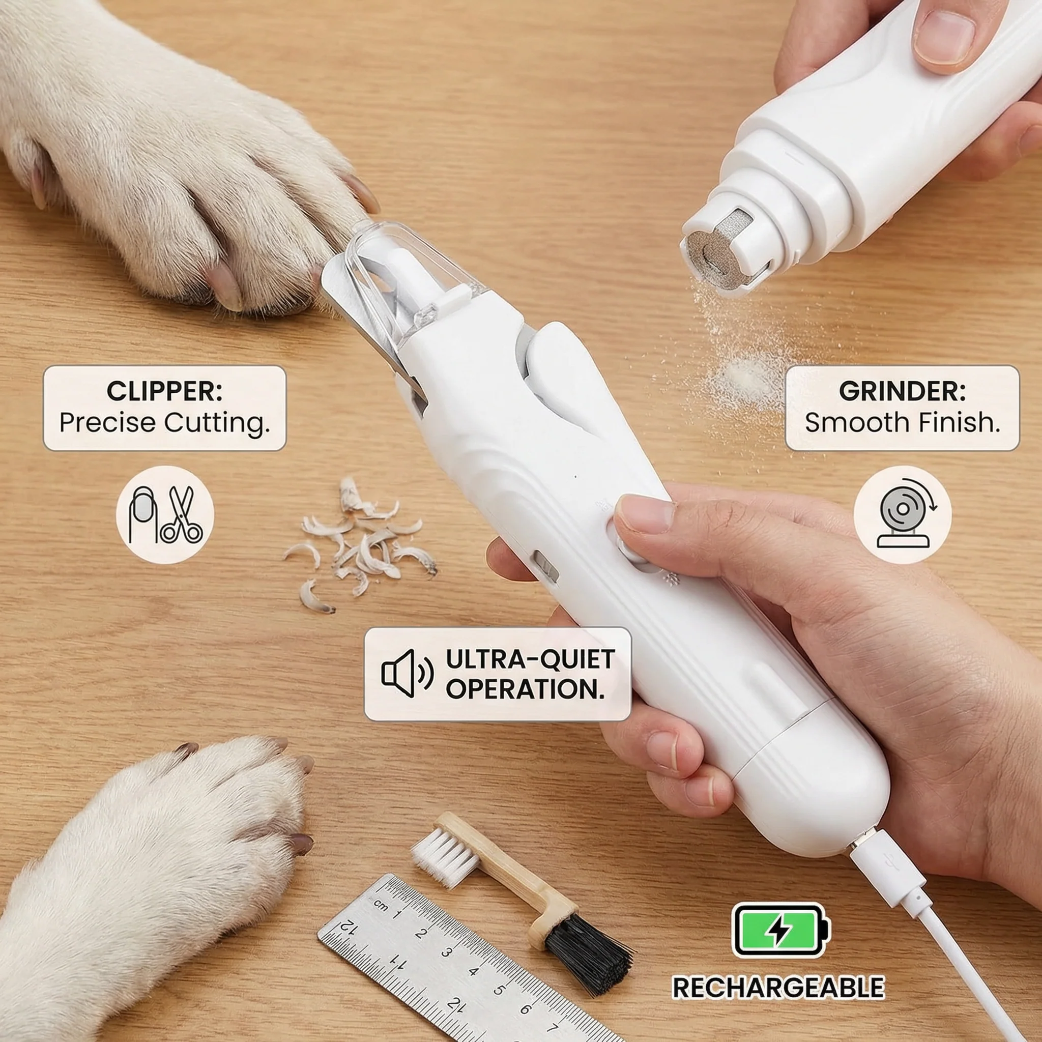 2-in-1 Professional Dog Nail Clipper & Grinder – Ultra-Quiet & Rechargeable - Image 3