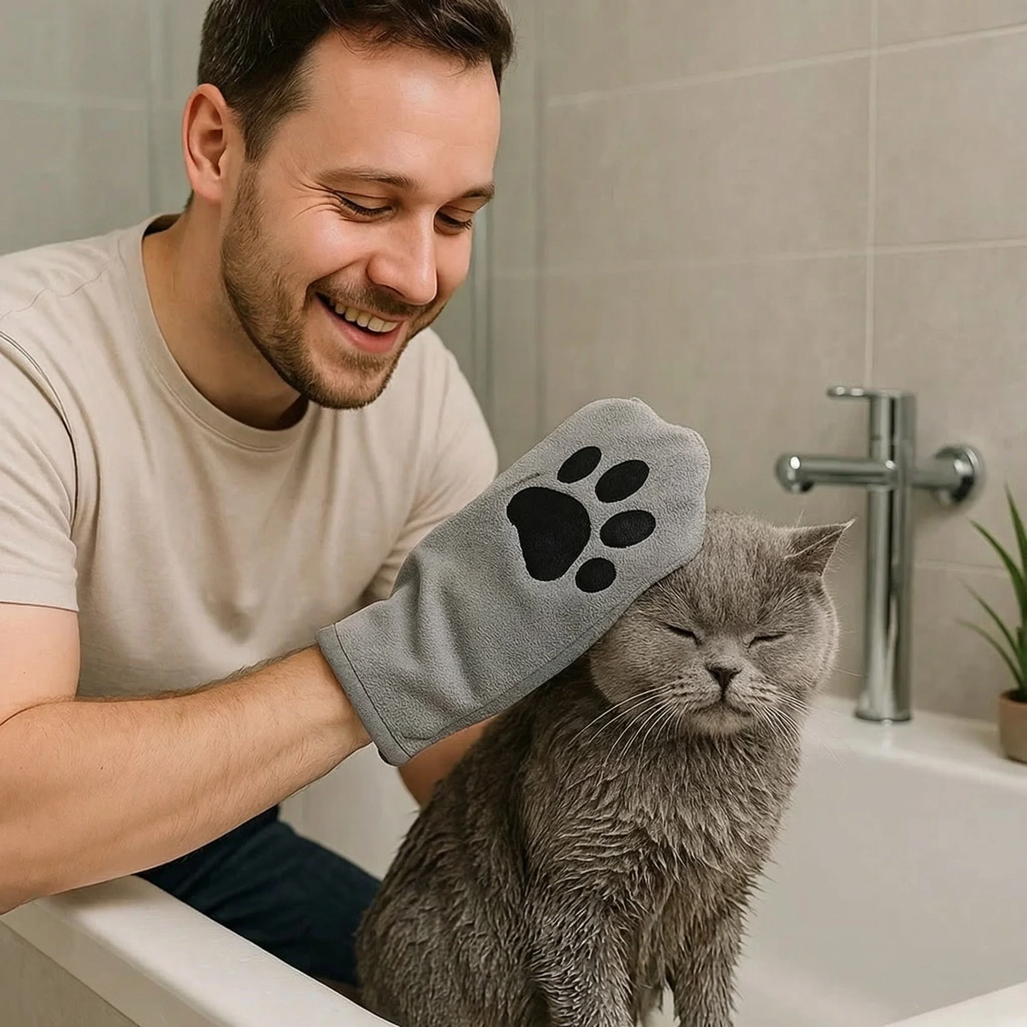Animal care microfibre glove – dry bath towel & coat cleaning for cats - Image 7