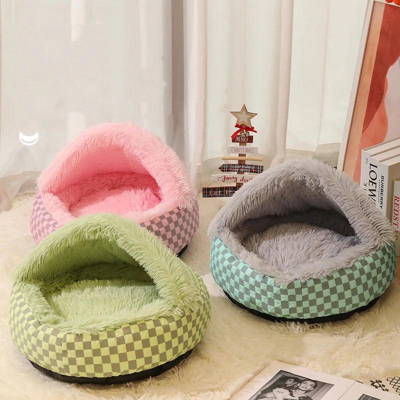 Chequered 2in1 Cat Cave Bed - Image 3