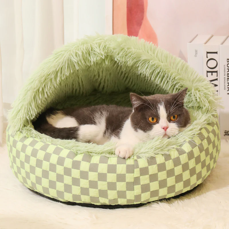 Chequered 2in1 Cat Cave Bed - Image 5