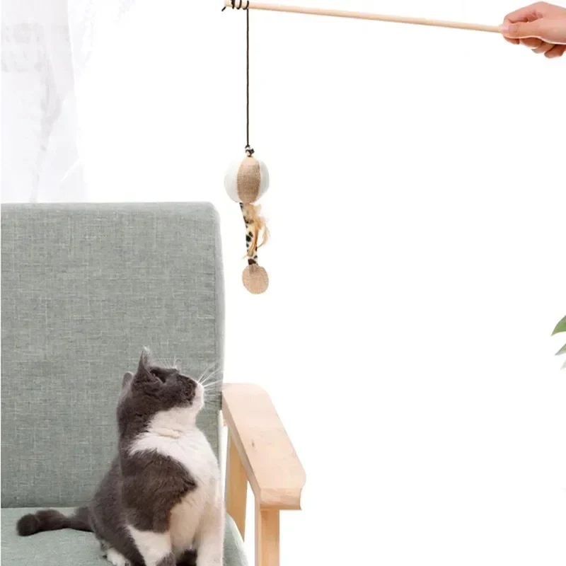 Colorful Wand Cat Toy with Wooden Handle