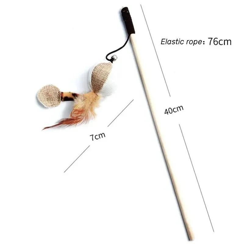 Colorful Wand Cat Toy with Wooden Handle - Image 2