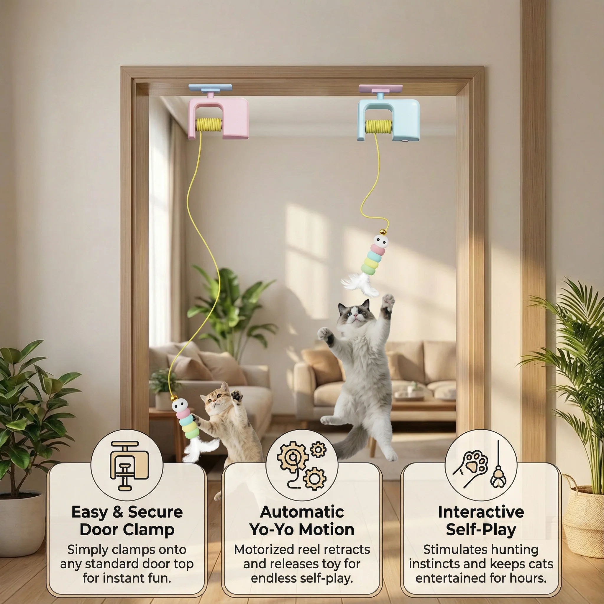 Interactive door yo-yo cat toy with self-play function - Image 3