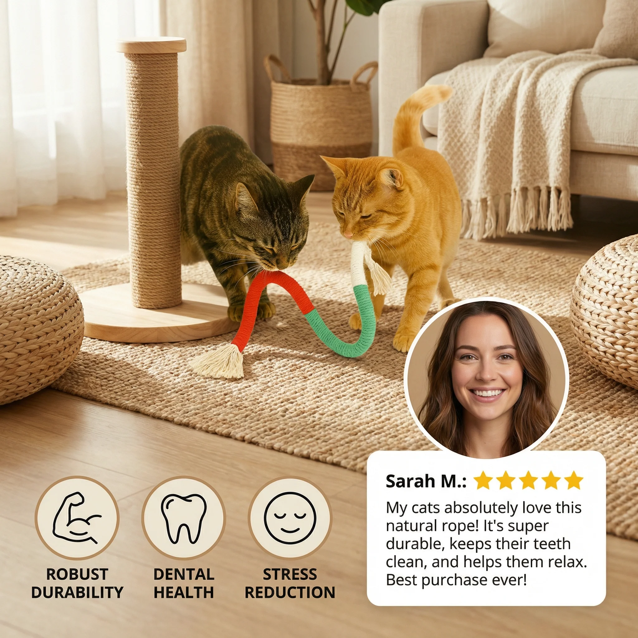 Natural cat chew rope – robust, promotes dental hygiene and reduces stress - Image 2
