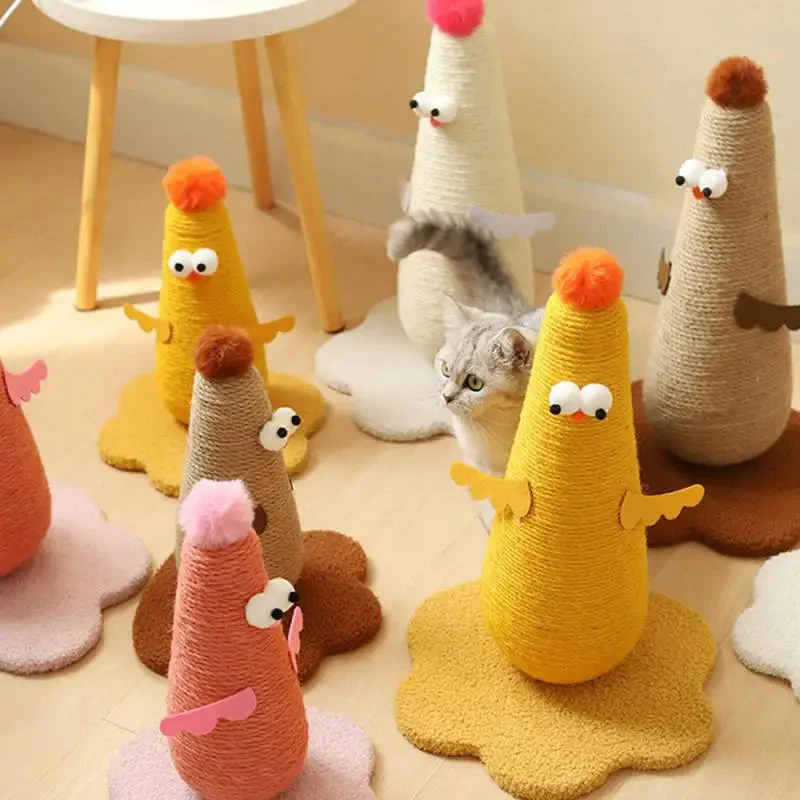 Sisal Cat Scratching Post in Chicken Design - Image 3